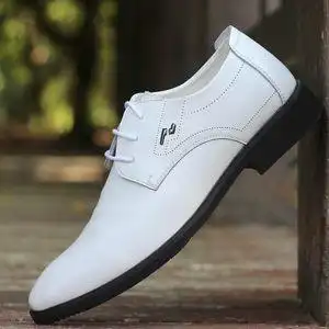 皮鞋男青年商务正装男士休闲鞋韩版白色系带尖头男鞋子英伦潮鞋子