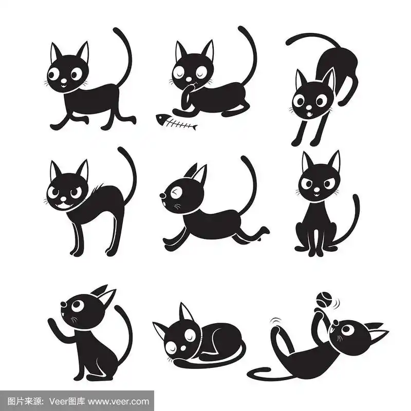 一套不同动作的猫卡通