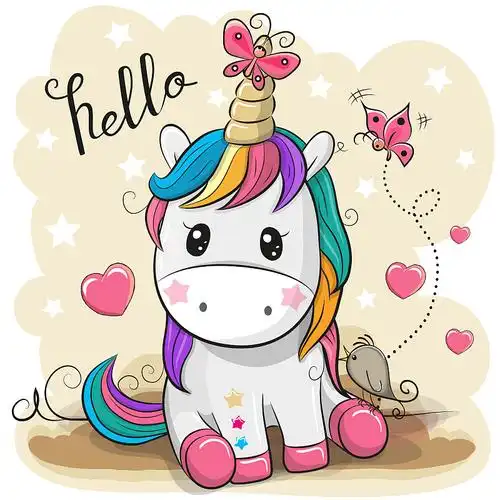 可爱的独角兽在心形的背景上