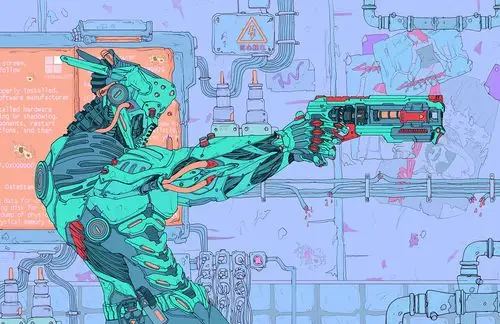 平涂上色的赛博朋克机械人