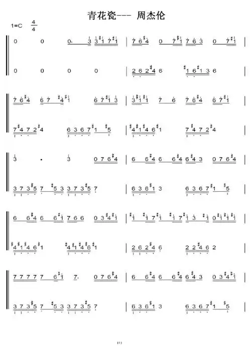 青花瓷 周杰伦 初学者c调简易版 钢琴双手简谱 钢琴简谱 钢琴谱