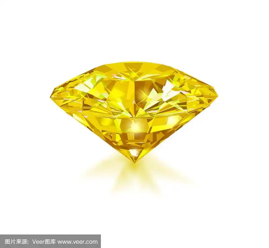 美丽明亮的黄色钻石孤立在白色背景.矢量插图.