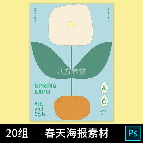 国外简约春季春天百合花郁金香花朵概念海报封面创意设计素材模板