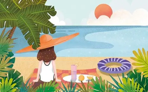 海洋插画手绘夏天海边度假夏天原创插画素材