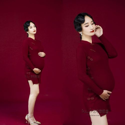 展会新款孕妇照服装中国风影楼大肚照性感写真改良旗袍拍摄艺术照