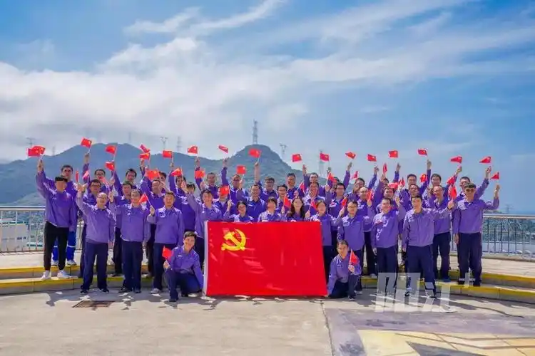 阳核员工与党旗合影真美