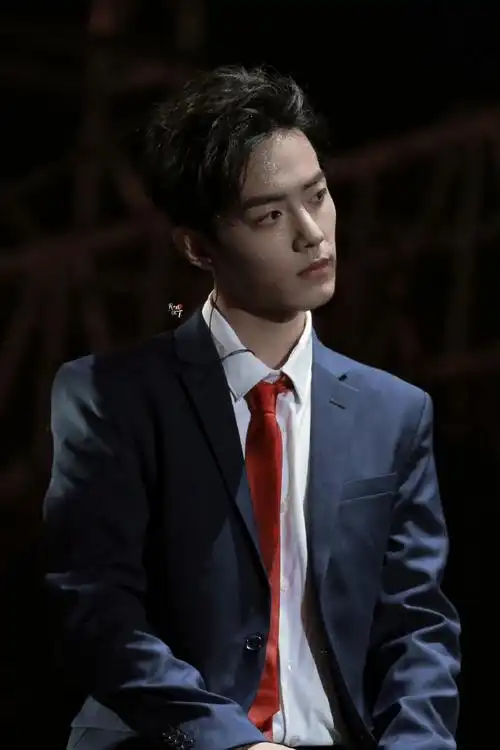 肖战#又回顾了一遍 乱 世 巨 星,蓝西装红领带,大背头流汗,超a眼神