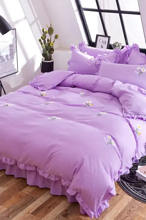 磨毛纯色毛巾绣公主风四件套韩版花边床单床罩式被套