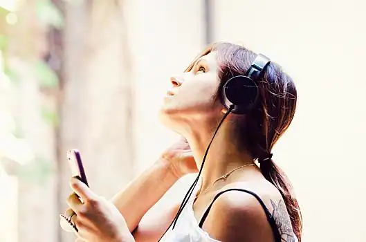 女孩,耳机,听,音乐