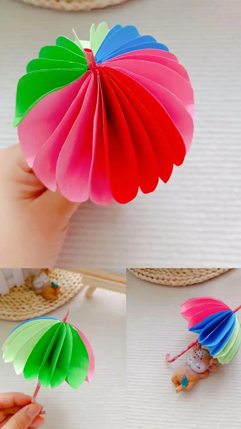儿童创意手工折纸彩虹伞 #儿童创意折纸#彩虹伞折纸#手工制作 - 抖音