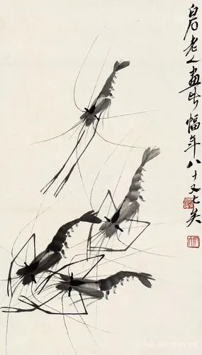 中国绘画大师齐白石画虾
