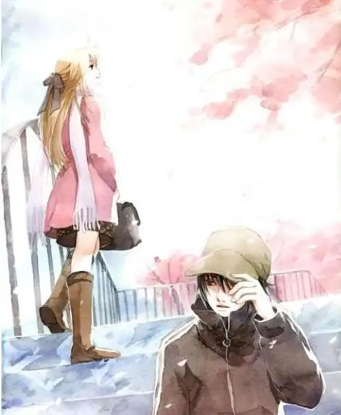 一张男生和女生在阳光下擦肩而过的动漫图片