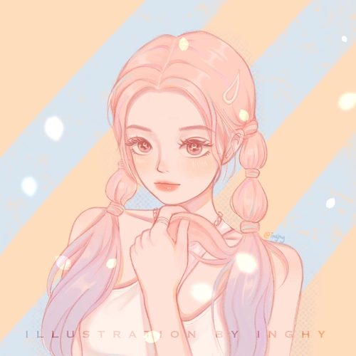 马卡龙色系少女插画