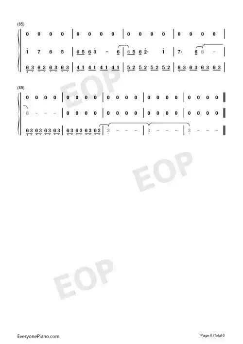 daytime-幻昼双手简谱预览6-钢琴谱文件(五线谱,双手简谱,数字谱,midi