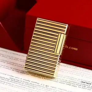 【1元起拍】98新dupont都彭充气打火机镀金横条纹l1大号稀有收藏