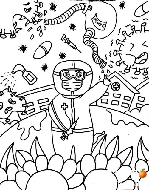 私信分享哦91#防控疫情我们在一起  #防疫主题画  #马克笔儿童画