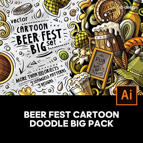 美式啤酒节派对聚会狂欢卡通手绘涂鸦插画插图ai设计素材源文件
