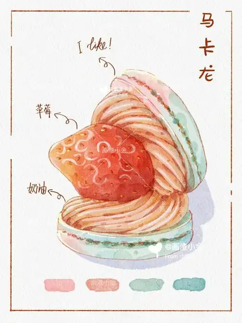 ipad水彩之马卡龙梦幻色彩的甜品附小过程