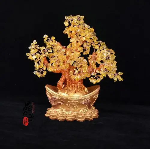 金色元宝 黄水晶招财树 发财树 摇钱树 招财进宝摆件 家具办公