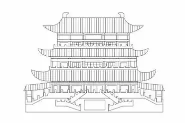 湖南长沙杜甫江阁线条插画素材