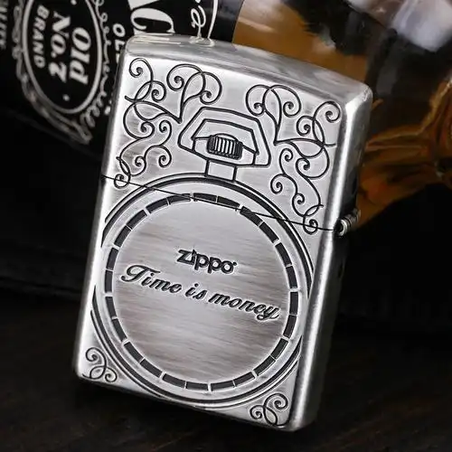 美国zippo打火机芝宝藏版盔甲加厚天然贝壳镶嵌双面雕刻怀表时钟男士