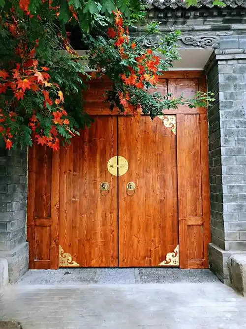 实木大门榆木中式双开大门庭院别墅仿古大门农乡村进户大门原木门定制