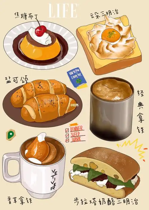 所餐厅手绘美食,不仅可以用在菜单上,还可以用在价目表,外卖,商品海报