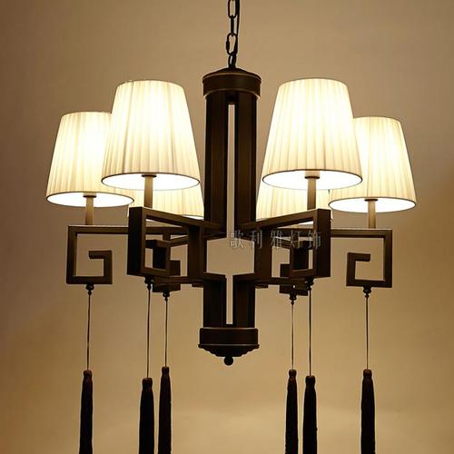 明图新中式多头布艺褶皱吊灯客厅别墅会所茶楼样板间工程装饰灯具