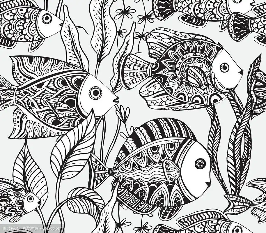 黑白无缝海洋图案与热带