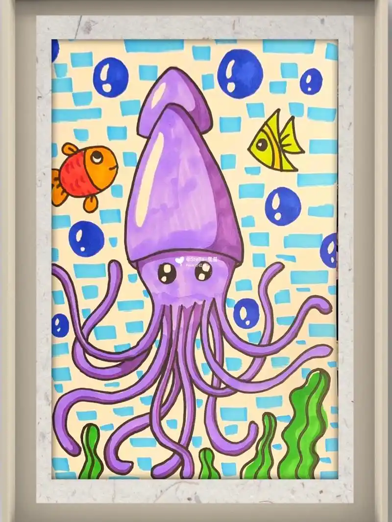 马克笔儿童画《乌贼》《海底世界》