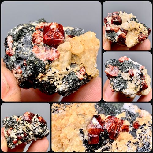 红色锆石黑云云母天然稀有宝石矿物晶体教学摆件