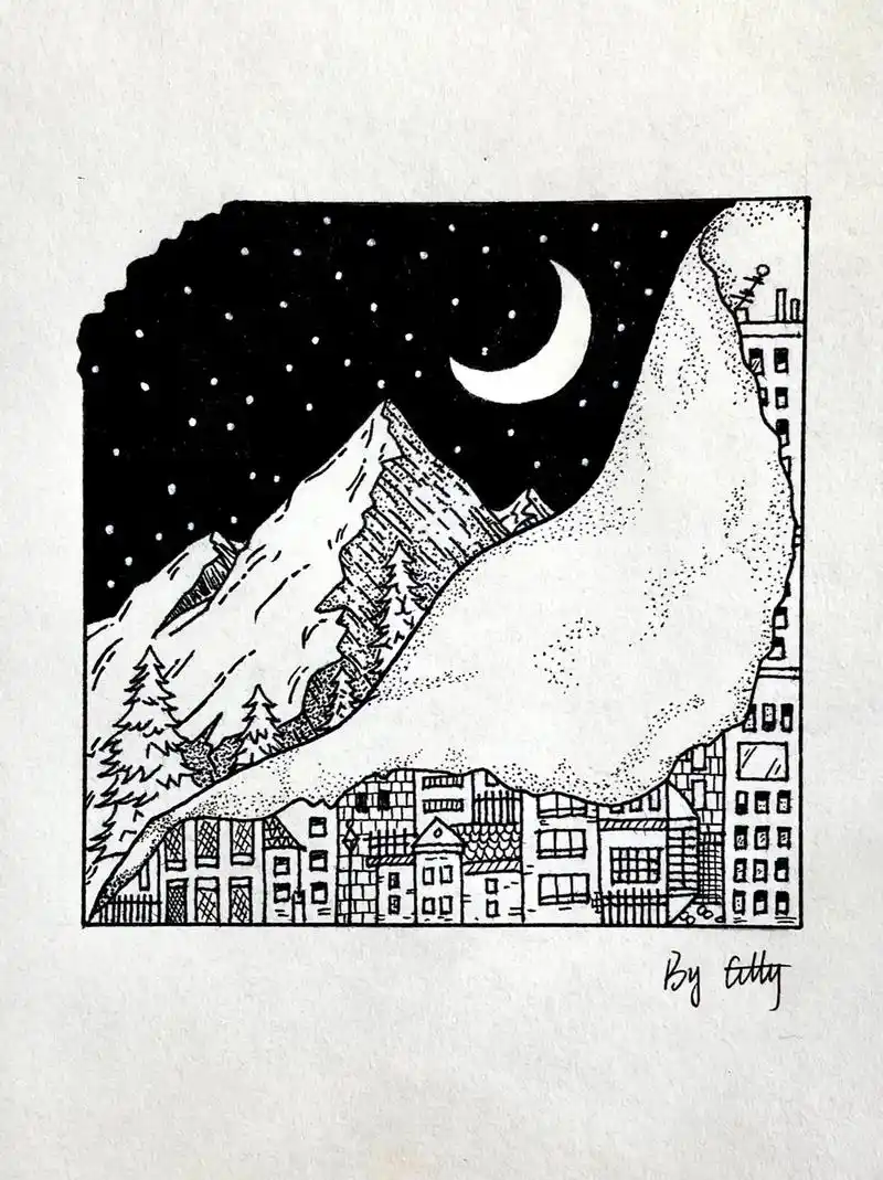 山水黑白简笔画7215(9)|附详细教程哦 #画画 #线条画 # - 抖音