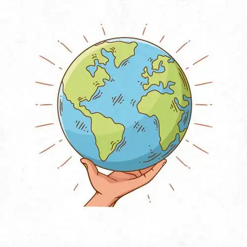 手绘卡通风格单手托起的地球图片免抠矢量素材