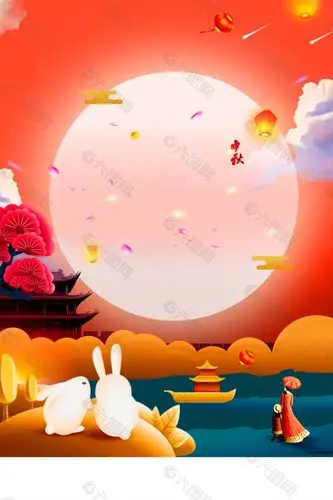情满中秋圆月海报背景素材