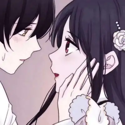 动漫男女亲吻头像高清甜蜜的动漫情头亲吻一左一右图片