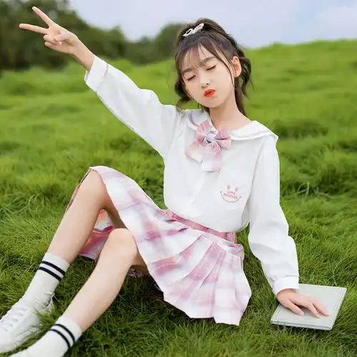 女童小女孩公主漂亮十岁半身制服春天白衬衫儿童连衣裙