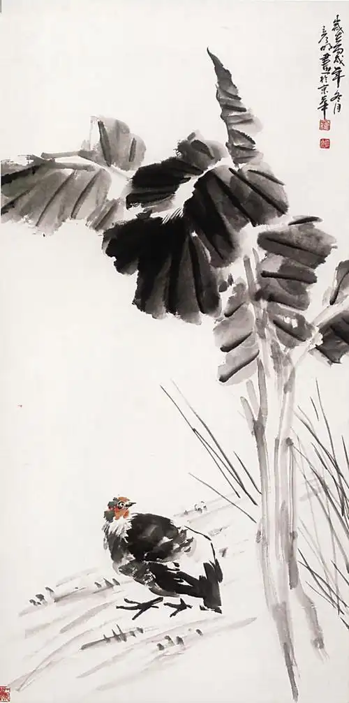 芭蕉大鸡图 刘彦明 毕业于山东曲阜师范大学美术系,山东日照师范