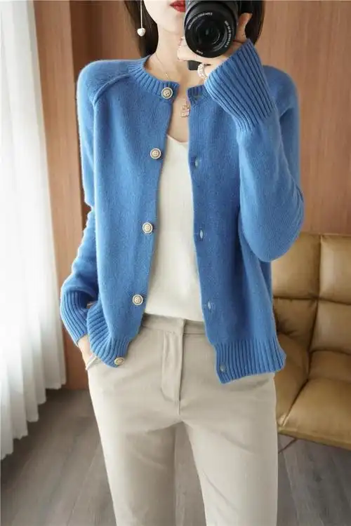 针织衫外套上衣2021秋冬季新款保暖内搭时尚毛衣女乐卉蓝色xl120130斤
