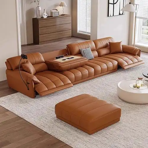 意式轻奢沙发客厅家庭影院真皮电动可躺三人位头层牛皮多功能沙发