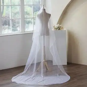 3米单层包边头纱长款拖尾法式复古婚纱新娘婚礼拍照欧美跨境外贸