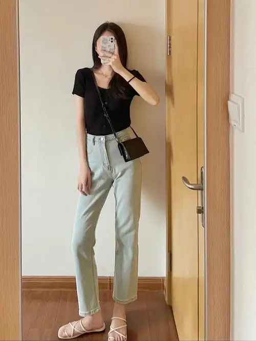 日常穿搭版型正巨显直牛仔裤休闲穿搭