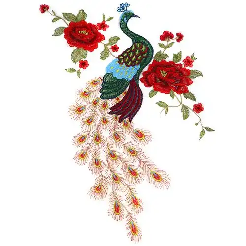 刺绣图案转运绿色凤凰补丁旗袍裙子衣服装饰布贴