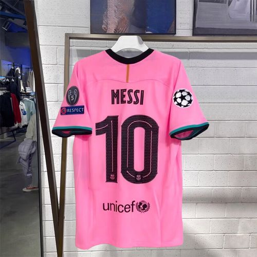 僮炎琳20-21赛季西甲巴萨粉色球衣10号梅西巴塞罗那第二客场足球服