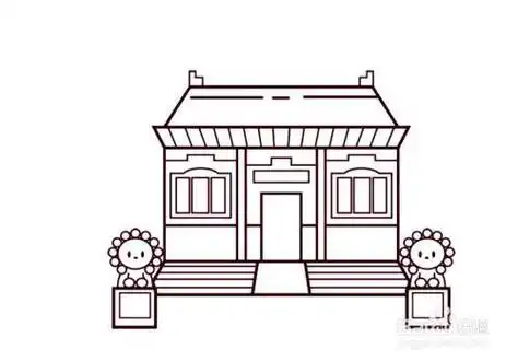 古代大门的简笔画把房子也画上