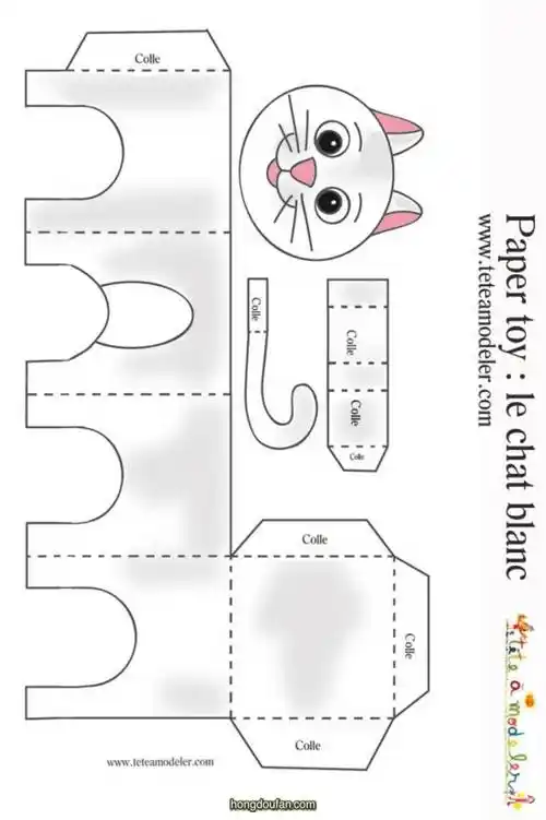 可打印纸模图片下载假期一起做立体脏脏小白猫