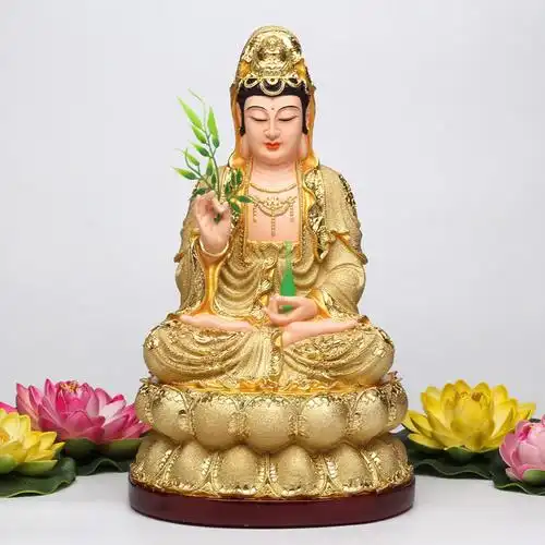 慧鑫白衣观世音菩萨彩绘树脂佛像南海滴水观音摆件