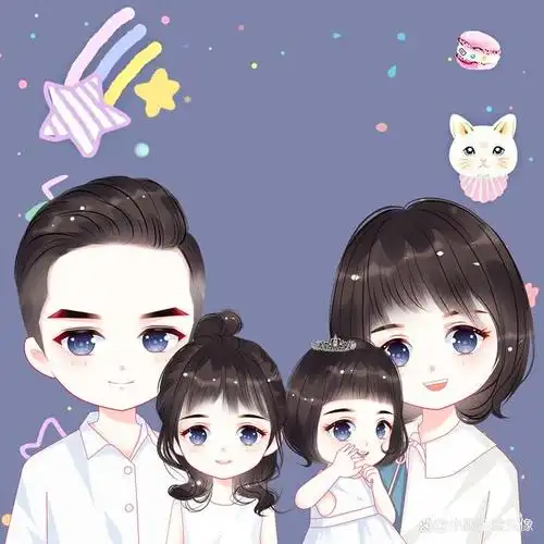 可爱卡通头像,一家四口手绘漫画全家福,简单的幸福更特别