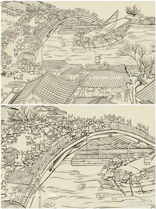 这个线稿总算画完了/兔兔清明上河图