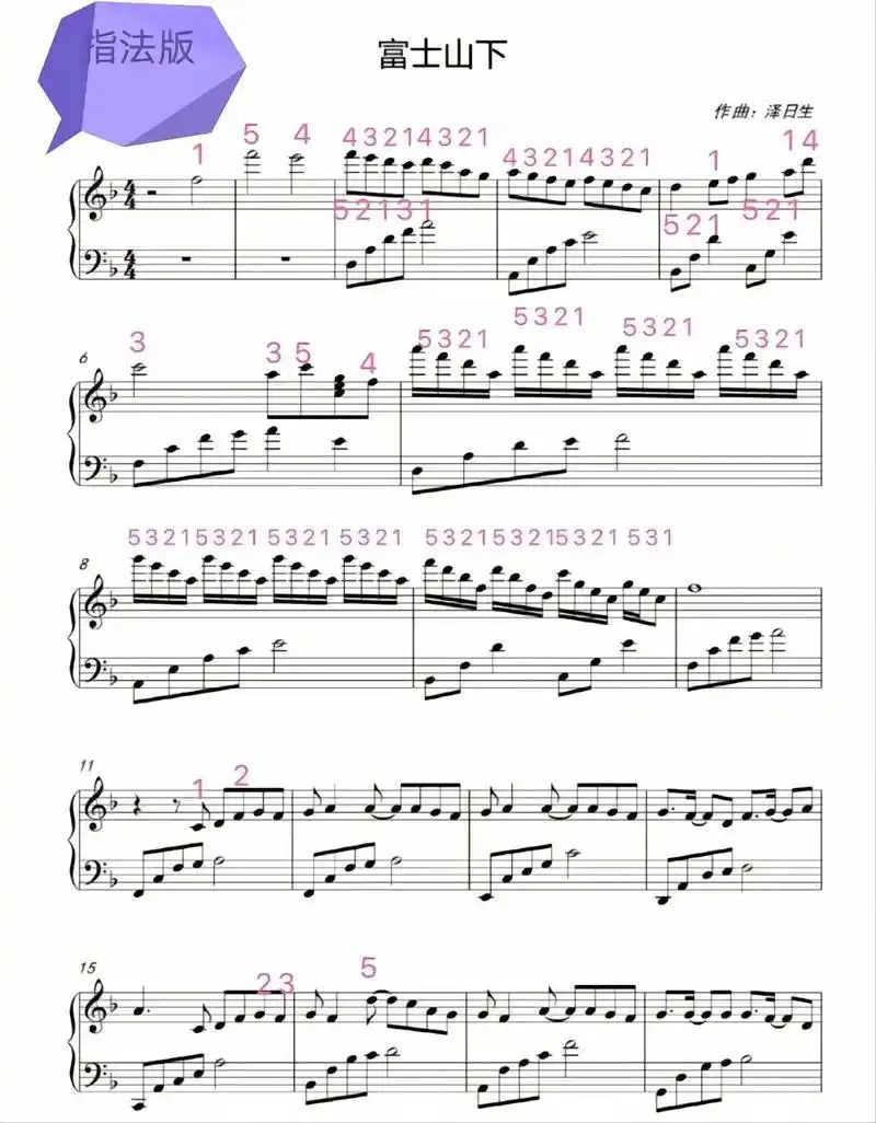 《富士山下》带指法|||#钢琴谱分享  #小 - 抖音