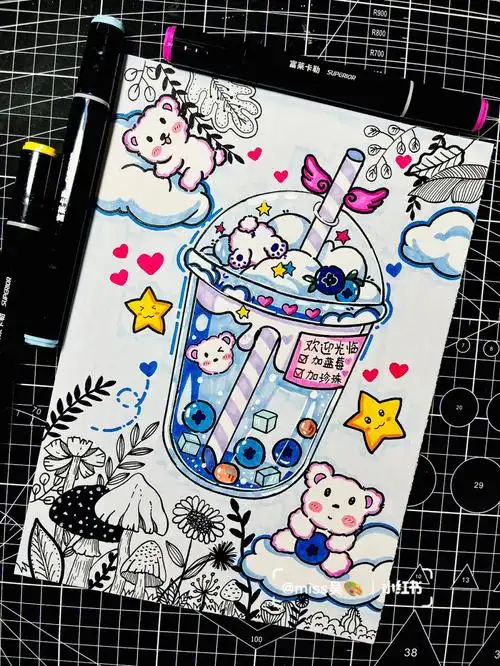 创意线描丨富莱卡勒蓝莓奶茶0908